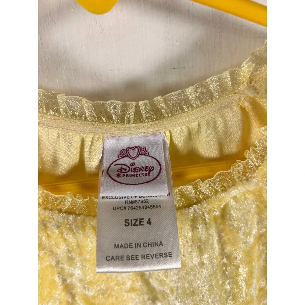 Disney Princess Belle Nightgown Size 4 Yellow Crushed Velvet Belle‎ Graphic Kids - Picture 2 of 6